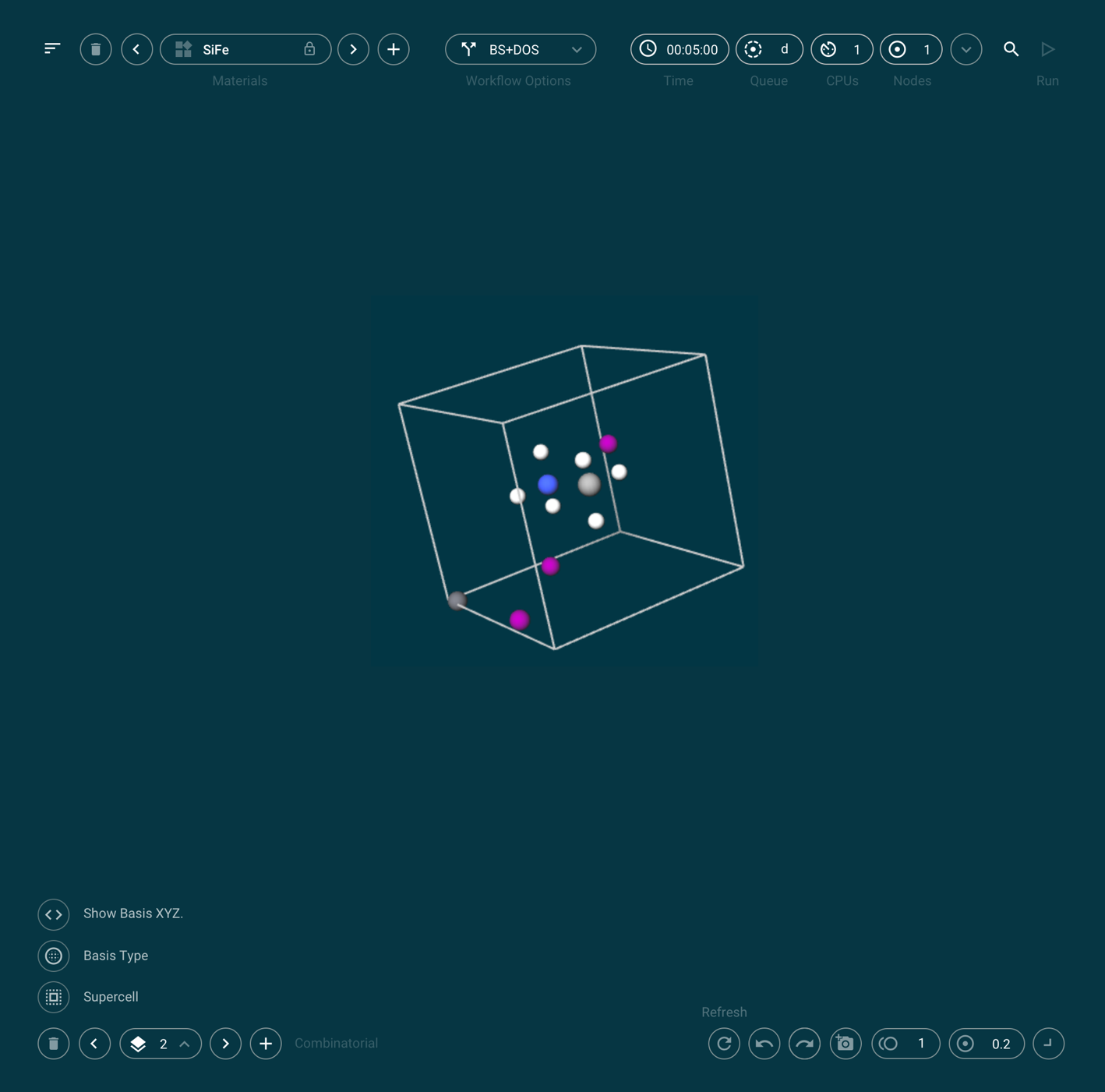 3D crystal-lattice visualisation: the scientific subject of the product, made legible inside the UI