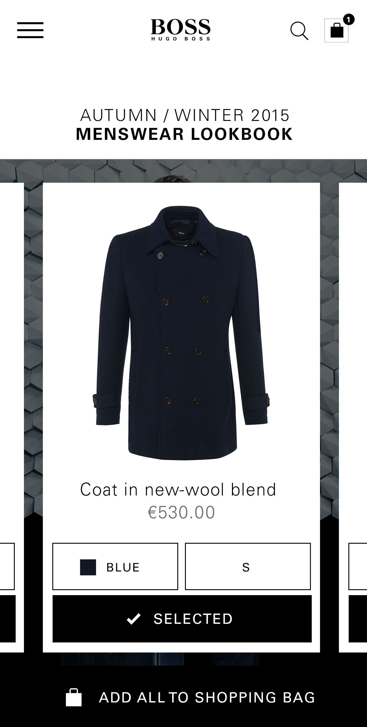 Hugo Boss: open-item product view, art-directed