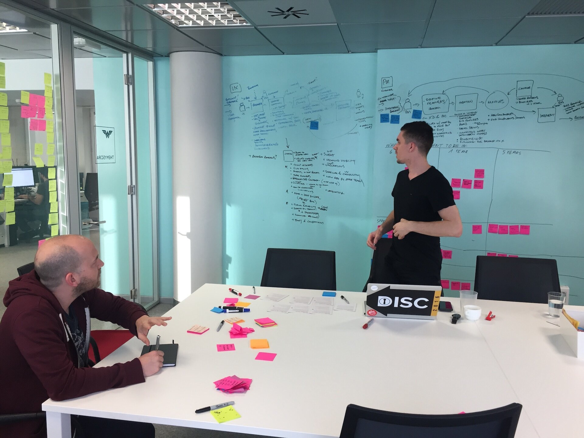 Day one of the design sprint, discovery wall