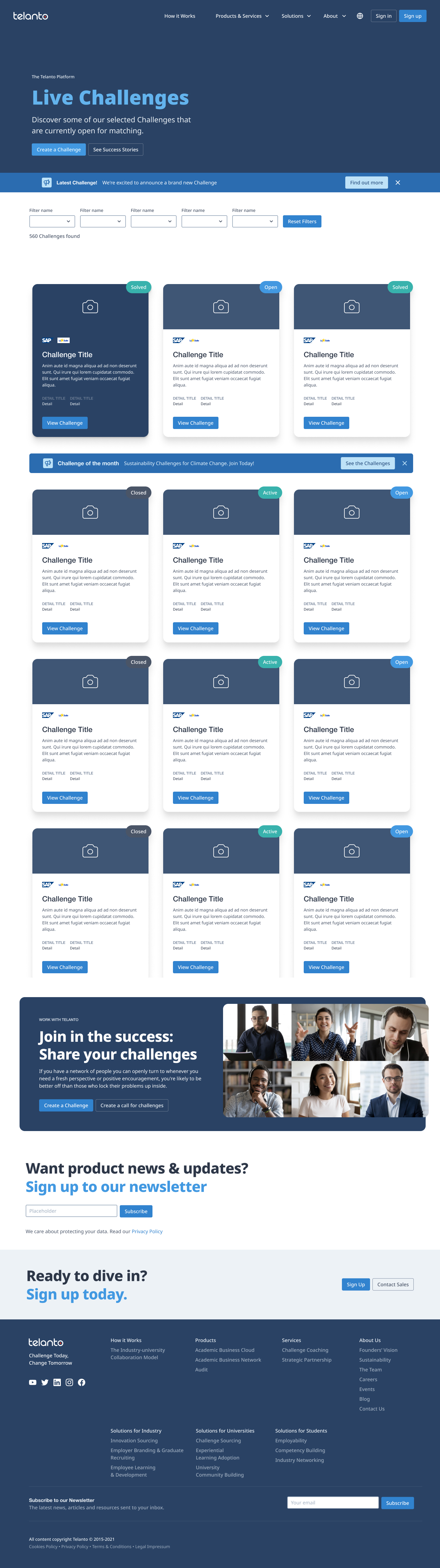 Challenges page: the lead-gen funnel for the sales team