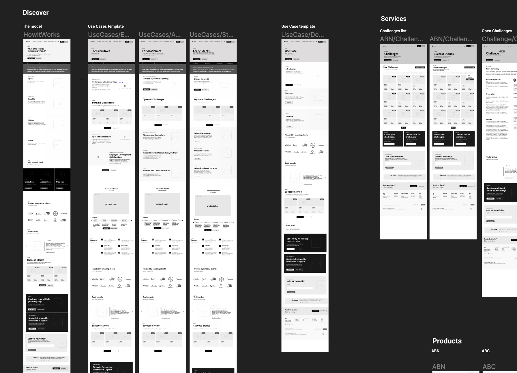 Telanto site wireframes: UX flows for the marketing surface